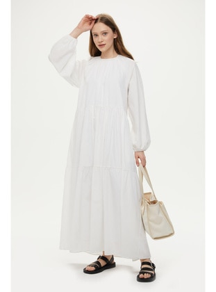 Cotton -  - Crew neck - White - Modest Dress - MANUKA