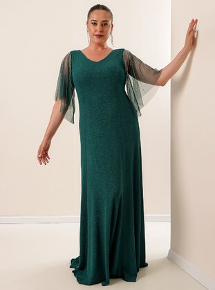 Emerald - Crew neck - Modest Plus Size Evening Dress - By Saygı