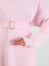 Pink - Polo neck - Unlined - Knit Tunics