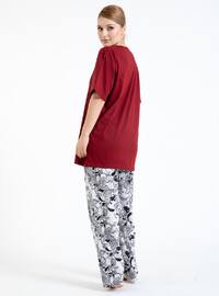 Maroon - Multi - Plus Size Pyjamas