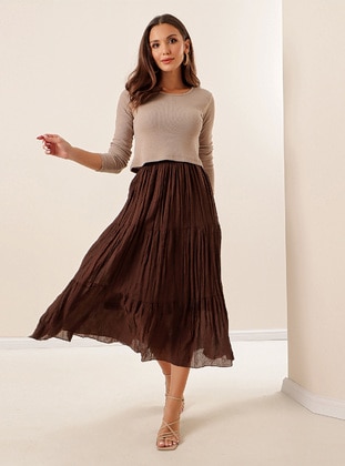 Brown - Fully Lined - Skirt - By Saygı