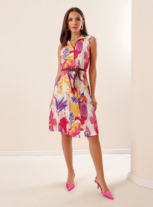 Fuchsia - Point Collar - Modest Dress - By Saygı