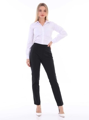 Front Grass Pants With Elastic Waistband Black