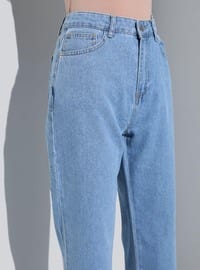 Natural Fabric Jeans With Slit Cuffs Blue
