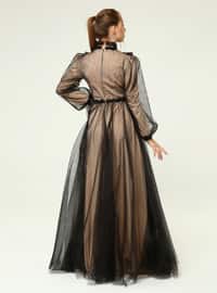 Black - Nude - Fully Lined - Crew neck - Modest Evening Dress