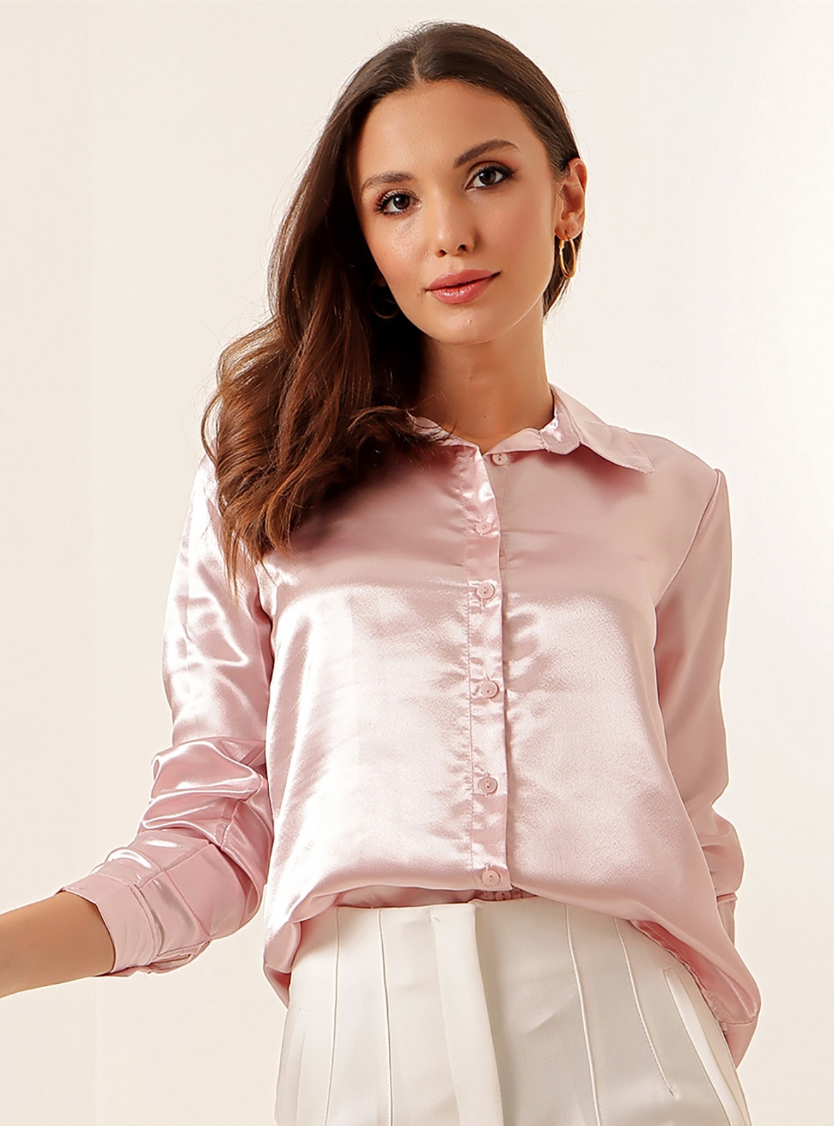 Pink Point Collar Blouses