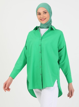 Oversized Poplin Tunic With Side Slits Forest Green