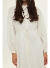  - Button Collar - White - Modest Dress