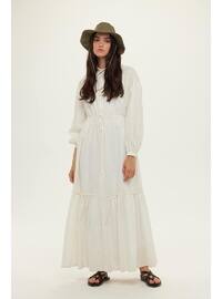  - Button Collar - White - Modest Dress