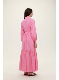 Pink - Point Collar - Unlined - Modest Dress