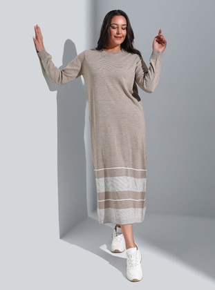 Plus Size Striped Hijab Sweater Dress Mink