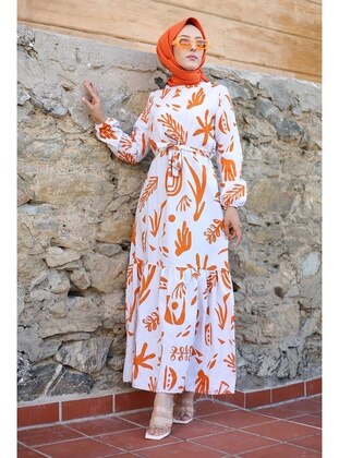 Orange - Unlined - Modest Dress - İmaj Butik