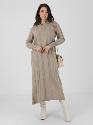 Pointed Collar Plus Size Sweater Modest Dress Mink