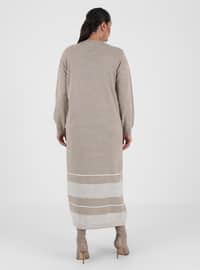 Plus Size Striped Hijab Sweater Dress Mink