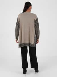 Plus Size Side Slits Striped Sweater Tunic Mink