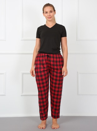 Red - Checkered - Pyjama Bottoms - AKBENİZ