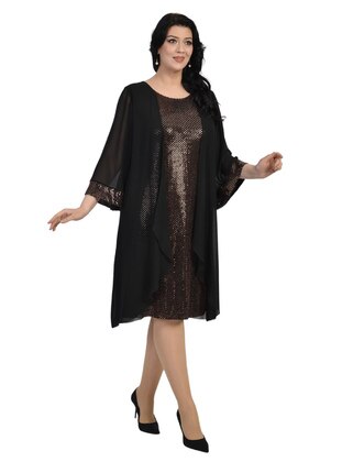 Bronze - Fully Lined - Crew neck - Modest Plus Size Evening Dress - LILASXXL