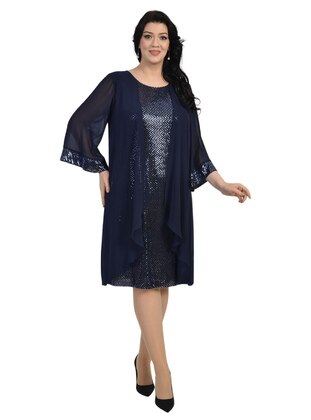 Navy Blue - Fully Lined - Crew neck - Modest Plus Size Evening Dress - LILASXXL