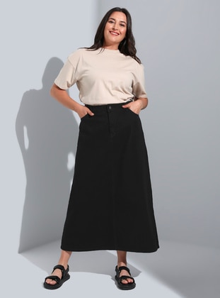 Plus Size Denim Skirt Black