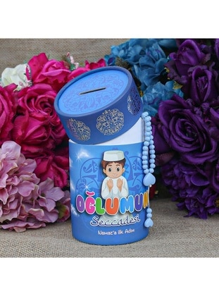 Children`s Prayer Rug Blue & Scented Heart Embroidered Baby Blue Rosary Tasbih &First Step To Prayer Money Box