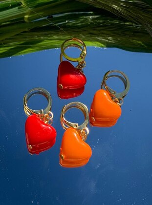 Red - Orange - Earring - İsabella Accessories