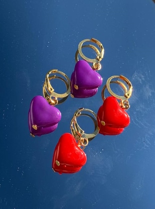 Red - Purple - Earring - İsabella Accessories