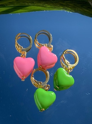 Pink - Green - Earring - İsabella Accessories