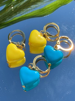Blue - Yellow - Earring - İsabella Accessories