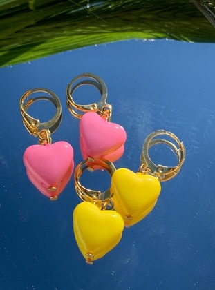 Pink - Yellow - Earring - İsabella Accessories