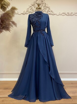 Samyeli Lace Evening Dress Navy Blue