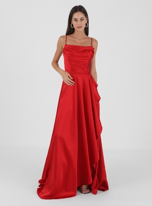 Unlined - Red - Evening Dresses - Drape