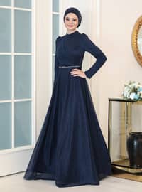 Sparkle Hijab Evening Dress Navy Blue