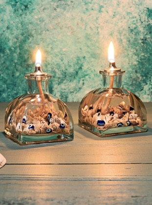 Sea Shell Decorative Oil Lamp Candle Set of 2 - Multicolor - Imperiums
