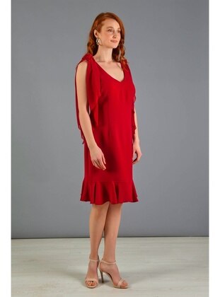 Fully Lined - 1000gr - Maroon - V neck Collar - Modest Plus Size Evening Dress - Carmen