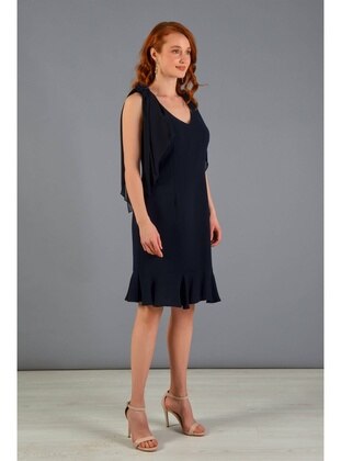 Fully Lined - 1000gr - Navy Blue - V neck Collar - Modest Plus Size Evening Dress - Carmen