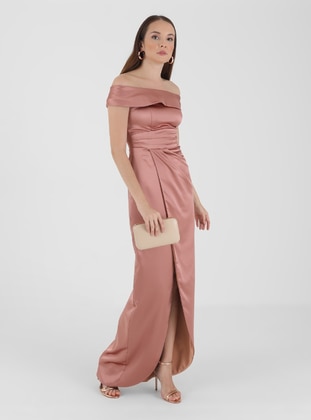 Fully Lined - Onion Skin - Boat neck - Evening Dresses  - Meksila