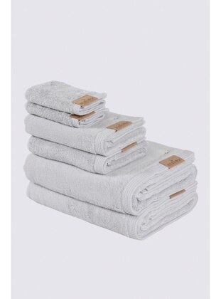 Grey Butterfly Detailed Embroidered 100% Organic Cotton 6-Piece Towel Set