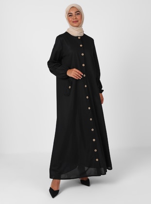 Full Length Button Detailed Abaya Abaya Abaya Cape Black