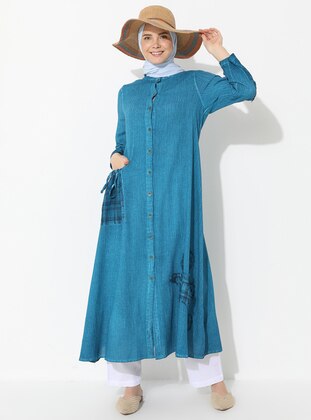 Turquoise - Unlined - Crew neck - Modest Dress - ELİŞ ŞİLE BEZİ