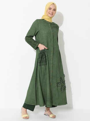 Green - Unlined - Crew neck - Modest Dress - ELİŞ ŞİLE BEZİ