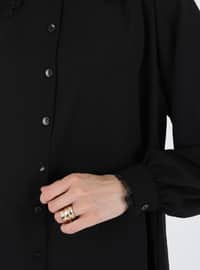 Black - Button Collar - Point Collar - Blouses