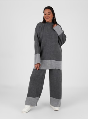 Plus Size Tunic&Pants Knitwear Co-Ord Set Anthracite