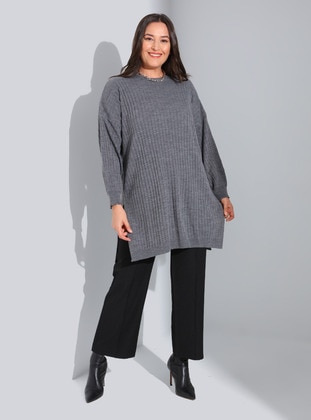 Plus Size Sweater Tunic Gray Melange