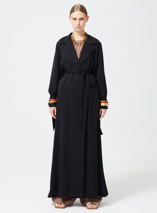 Jacket Collar Detailed Abaya With Pockets Black
