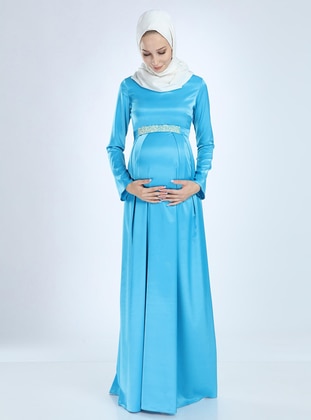 Satin Pearl Maternity Evening Dress Baby Blue