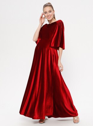  - Crew neck - Red - Maternity Evening Dress - Moda Labio