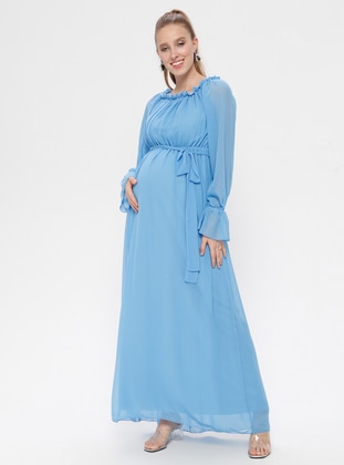 Cotton -  - Crew neck - Baby Blue - Maternity Evening Dress - Moda Labio