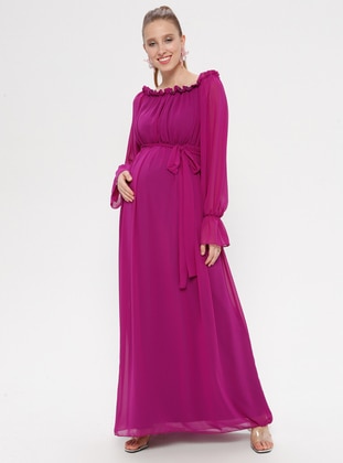 Chiffon - Crew neck - Maternity Evening Dress - Moda Labio