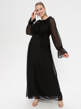 Cotton - Crew neck - Black - Maternity Evening Dress - Moda Labio