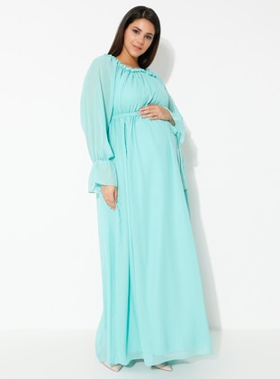 Cotton - Crew neck - Baby Blue - Maternity Evening Dress - Moda Labio